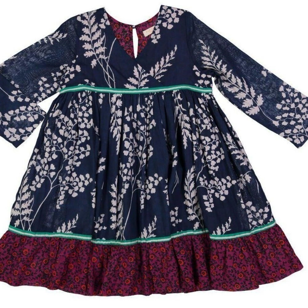 Pink Chicken Girls Boho Empire Waist Floral Cotton Print Midi Dress Sz 8 Years